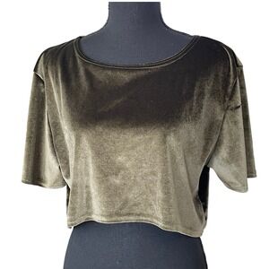 Sundar Bay Velvet Cropped Top Womens M Olive Green Goth Grunge Party Clubwear